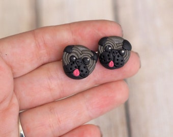 Clay Pug Earrings, Small Pug Jewelry, Animal Studs Earrings Nickel Free, Pet Earrings Women, Cute Dog Kids Stud Earrings, Dog Lovers Gifts