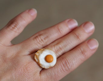 Fried Egg Rings, Clay Food Rings, Breakfast Jewelry, Fun Gifts Cooks, Hipster Rings, Miniature Fake Food Jewelry, Hypoallergenic Rings Chef