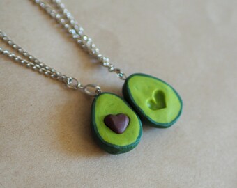 Avocado Necklace Charm, Couples Necklace Set, Best Friend Necklace for 2, Vegan Friend Gift, Friendship Food Necklace, Best Friend Gift Kids