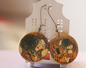 The Kiss Earrings, Gustav Klimt Earrings, Klimt Kiss Jewelry, Art Nouveau Jewelry, Lovers Earrings, Vienna Secession Earrings, Love Jewelry