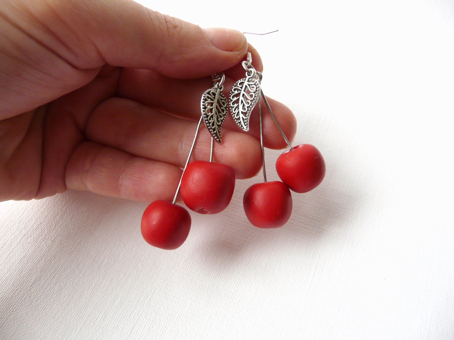Cherry Earrings Dangle Fruit Earrings Red Cherry Jewelry Etsy