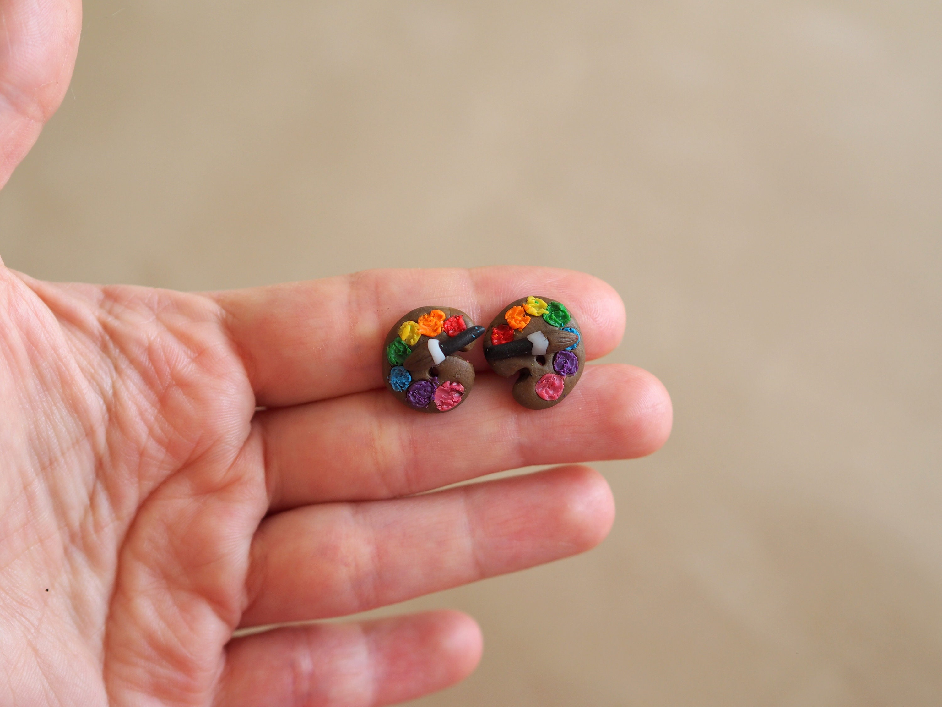 Paint Palette Stud Earrings Artist Paint Brush Earrings Etsy