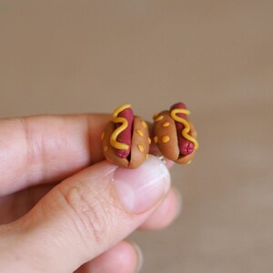 Hot Dog Earrings | Funny Food Jewelry | Polymer Clay Studs | Quirky Gift for Foodie | Handmade Kawaii Earrings | Novelty Statement Studs