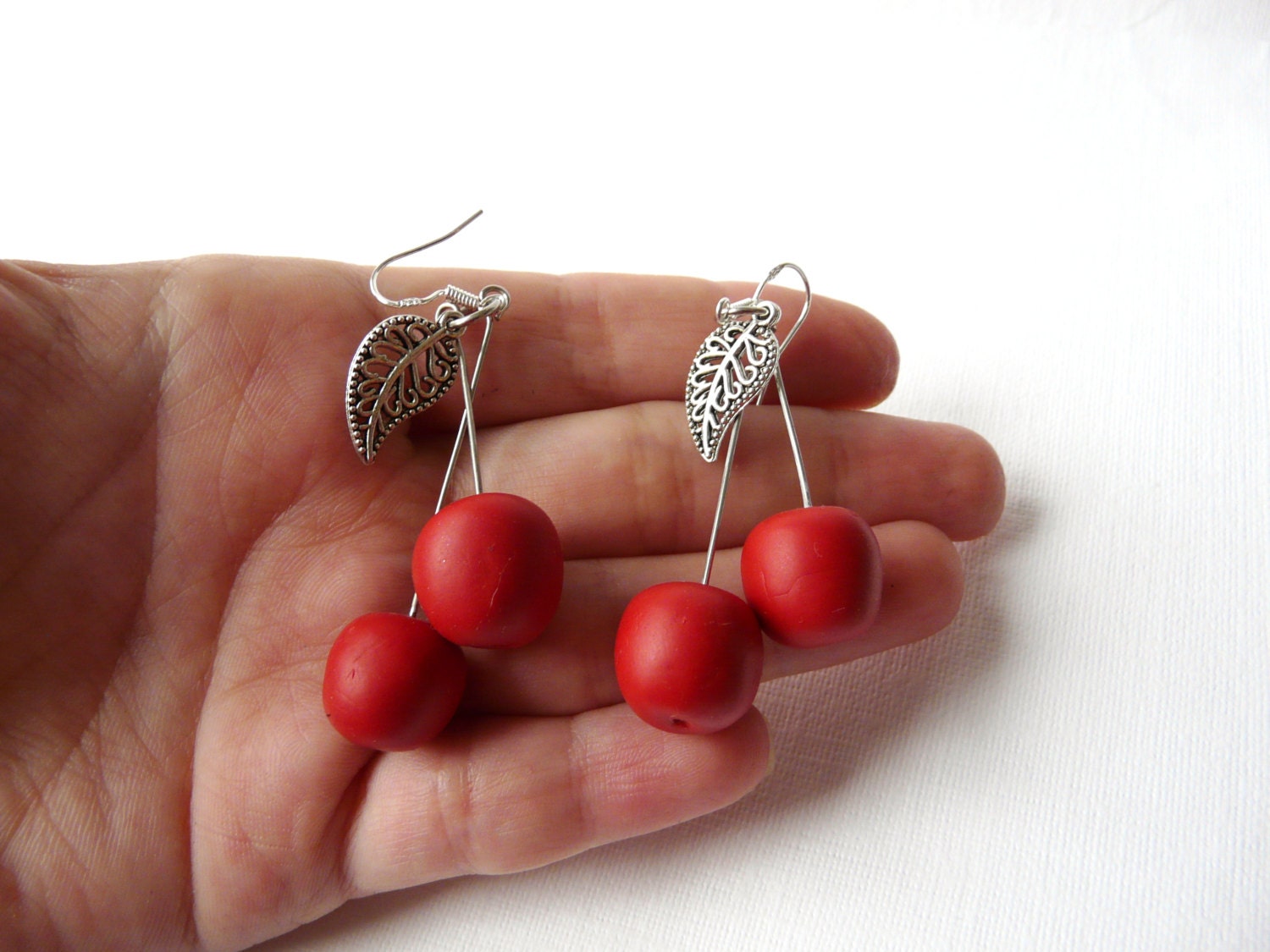 Cherry Earrings Dangle Fruit Earrings Red Cherry Jewelry Etsy