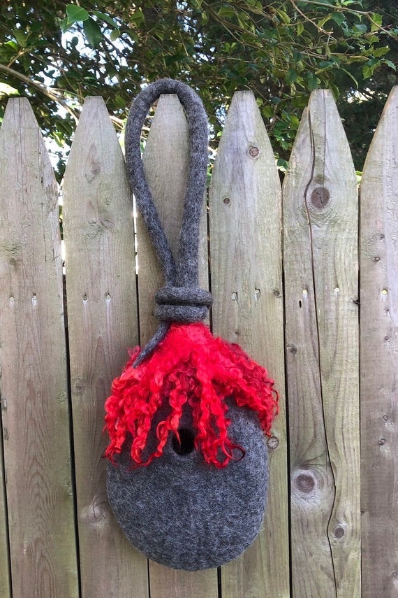 Hanging Wet Felted Nesting Bird Pod