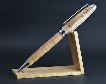 Handcrafted Ballpoint Pen from Birdseye Maple Wood with Musical Notes