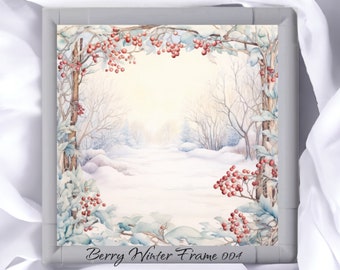 Berry Winter Frame 004 Aida Fabric || Hand Dyed Effect || Cross Stitch Canvas || 11/14/16/18/20 Count