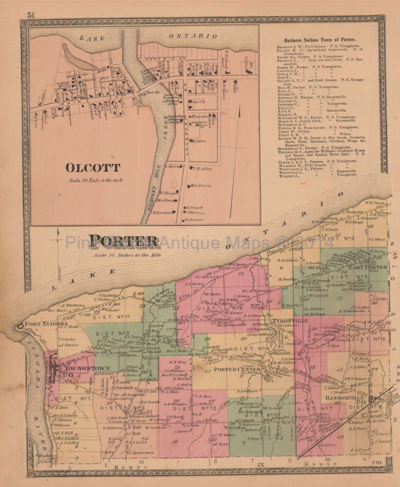 Town of Porter New York Antique Map Original Decor History Etsy