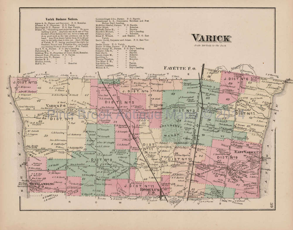 Varick New York Antique Map Authentic Seneca County Decor Etsy