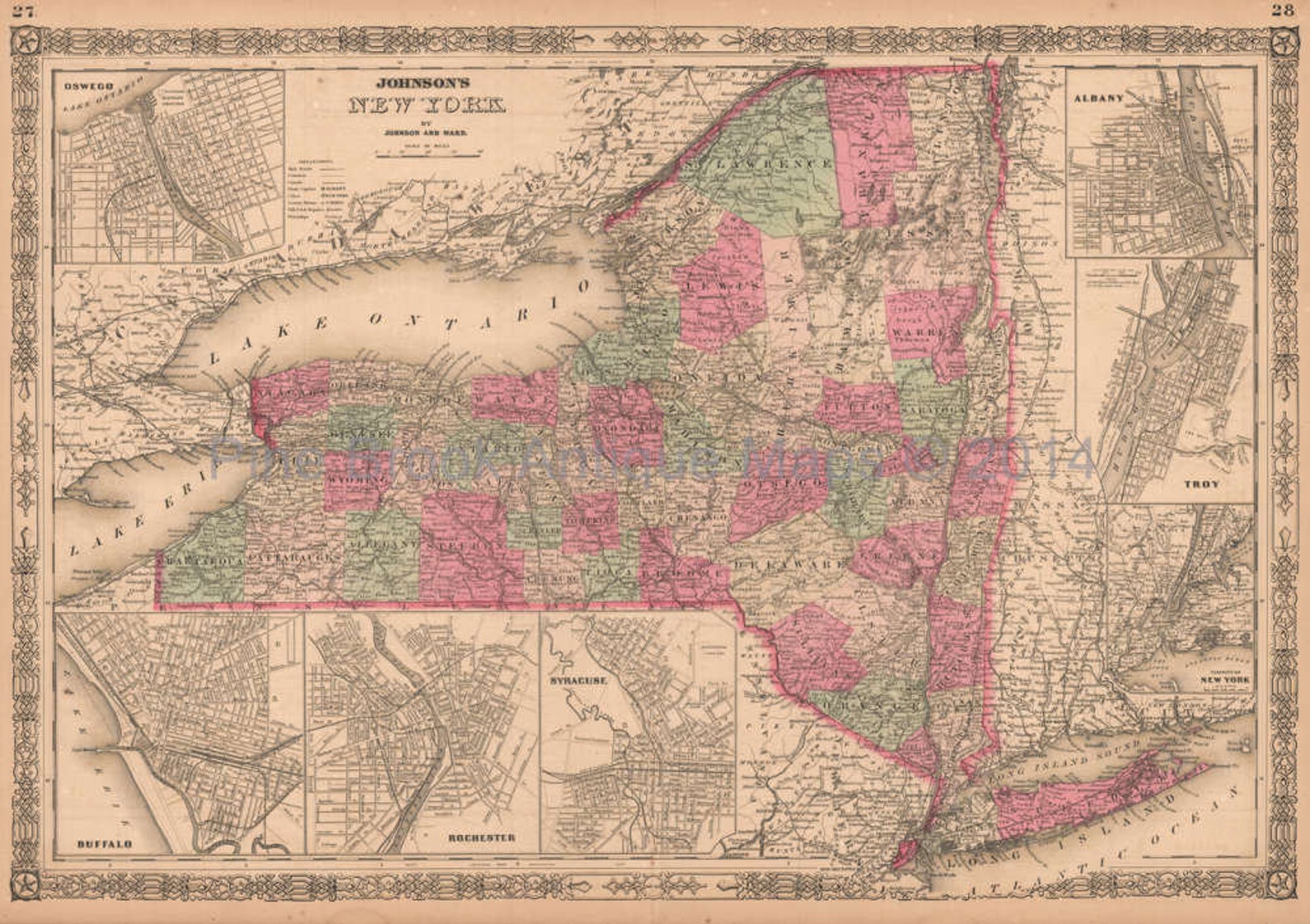 New York State Antique Map Authentic NY Decor History - Etsy