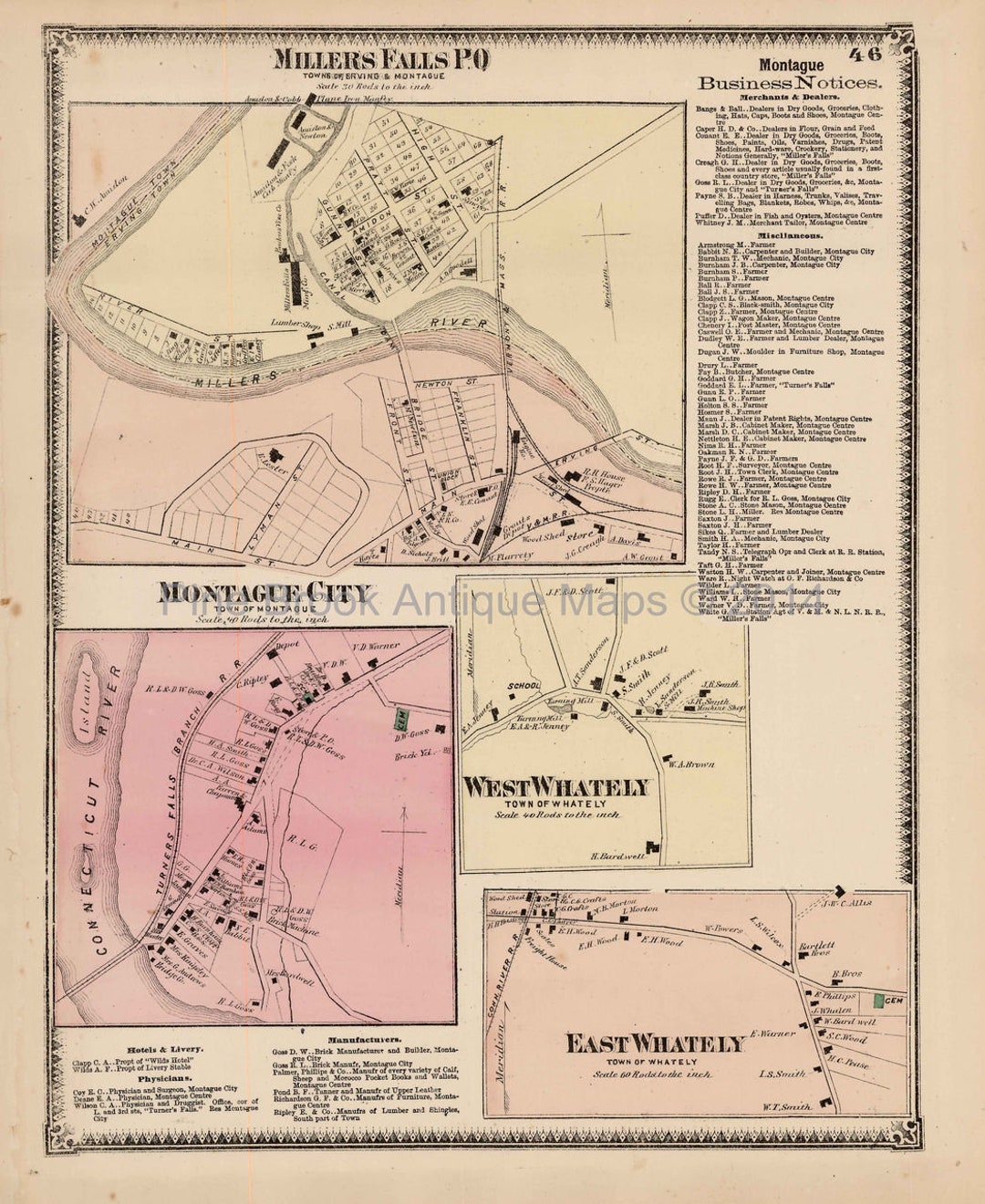 Montague City Millers Falls Massachusetts Antique Map Original Etsy