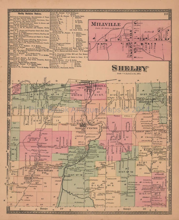 Town of Shelby New York Antique Map Authentic Decor Etsy