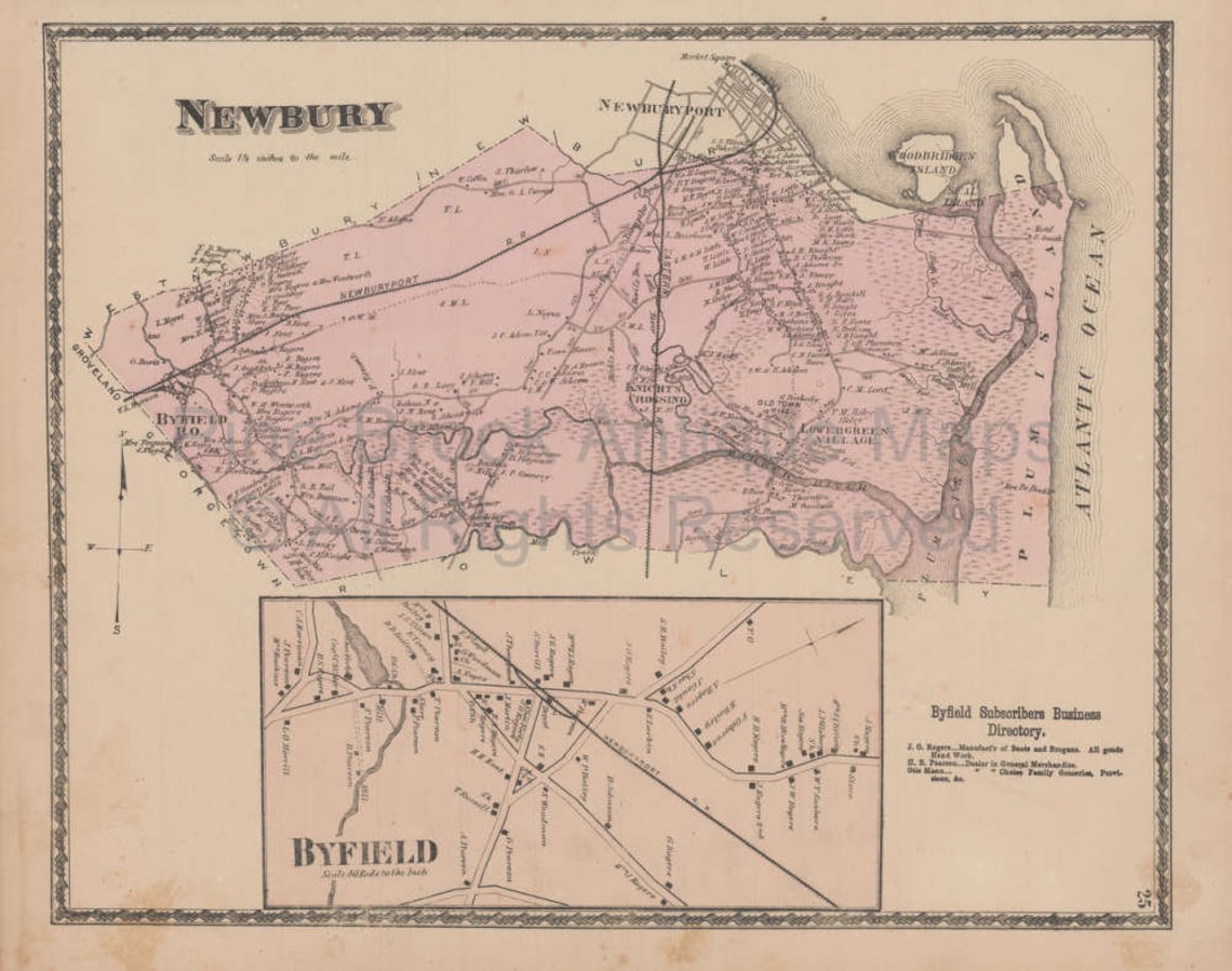 Newbury Byfield Massachusetts Vintage Map Beers 1872 Original Etsy