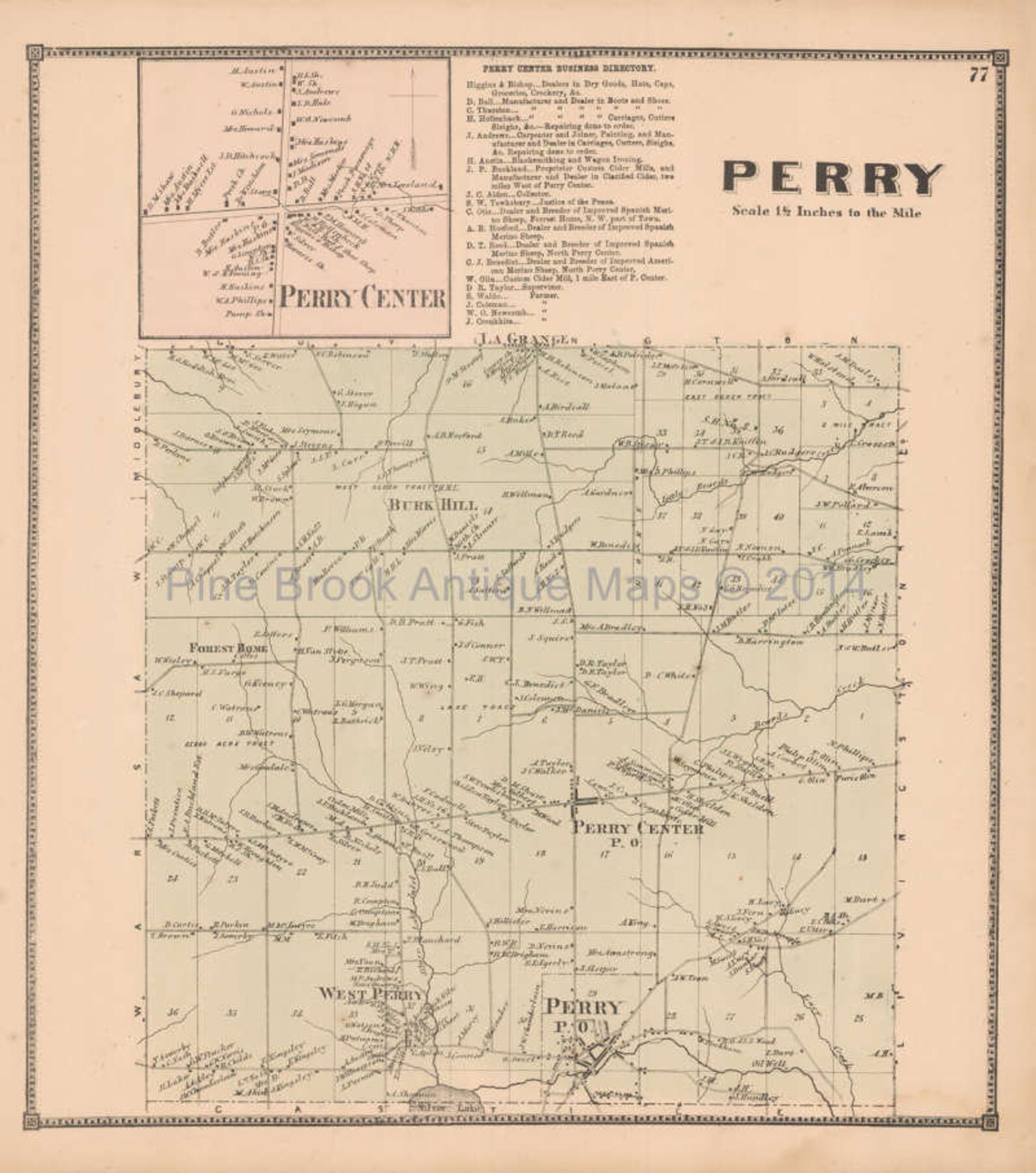 Perry New York Antique Map Beers 1866 Town Original Wyoming Etsy