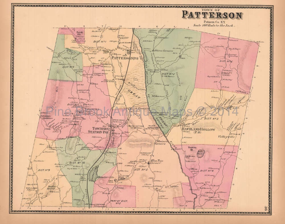 Town Patterson New York Antique Map Authentic Putnam County Etsy
