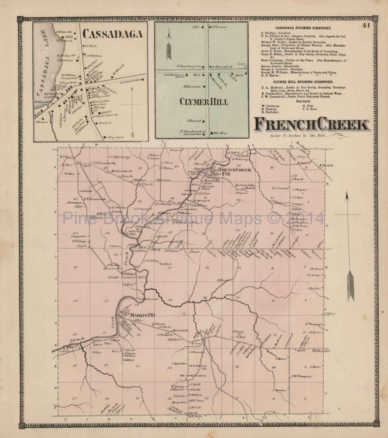 French Creek Cassadaga New York Antique Map Original Decor Etsy