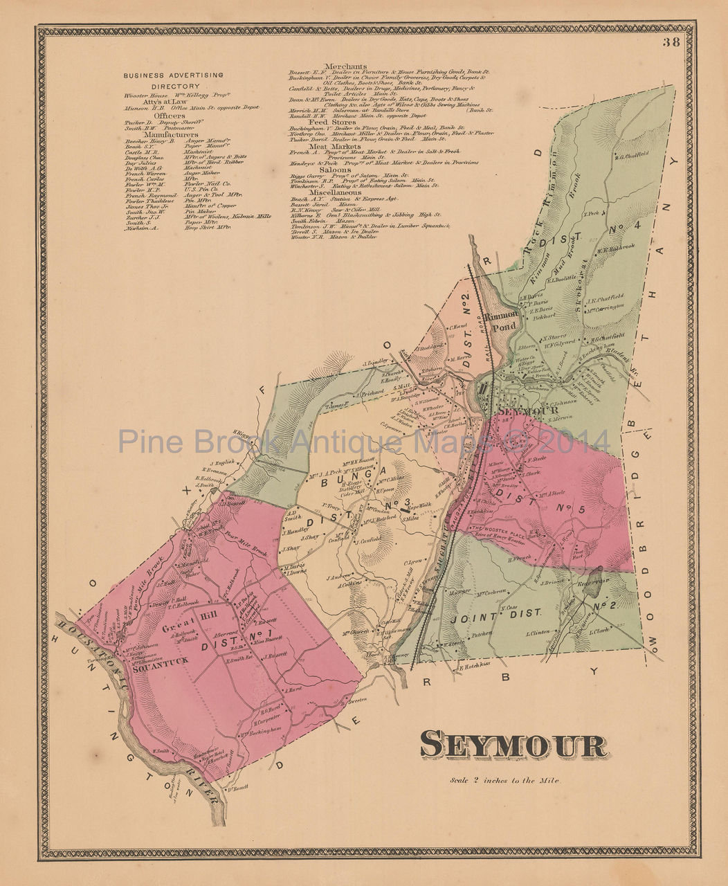 Town Seymour Connecticut Antique Map Authentic New Haven Decor Etsy UK