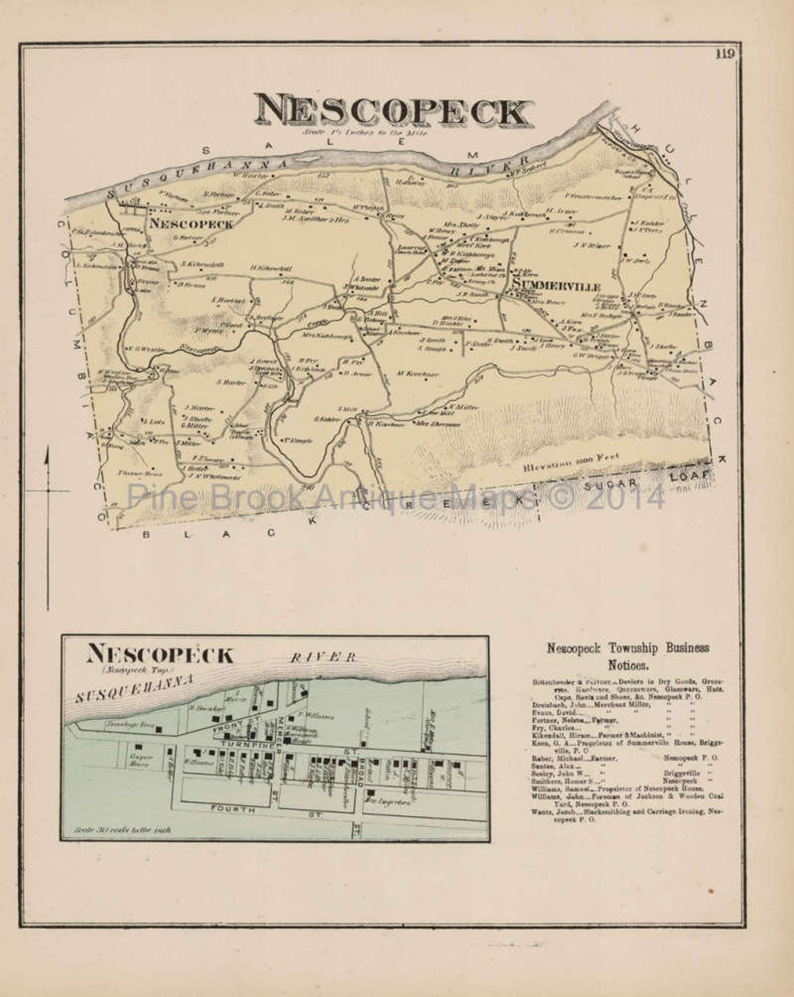 Nescopeck Pennsylvania Antique Map Original Decor History Etsy