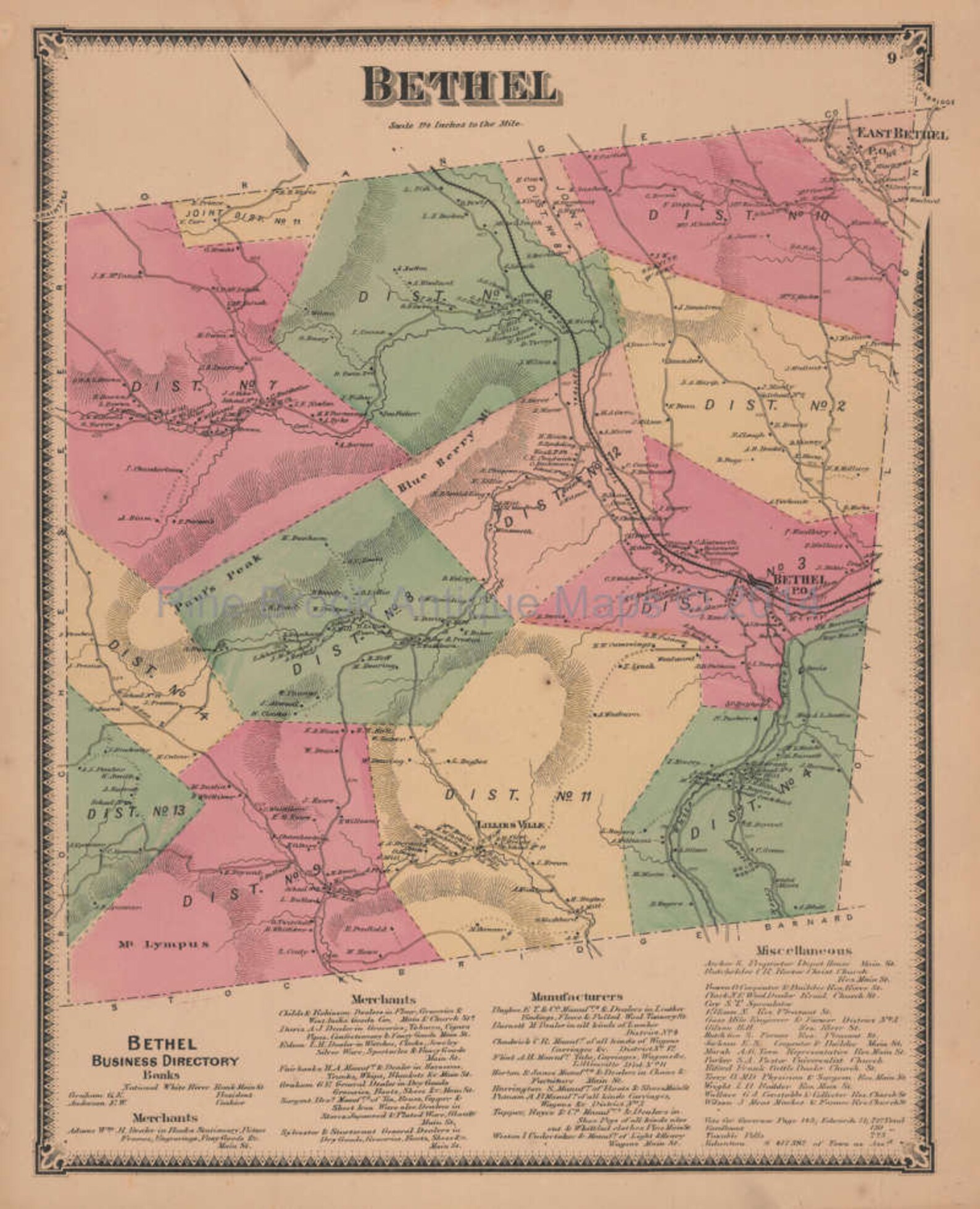 Bethel Vermont Vintage Map Beers 1869 Original Vermont Decor Etsy