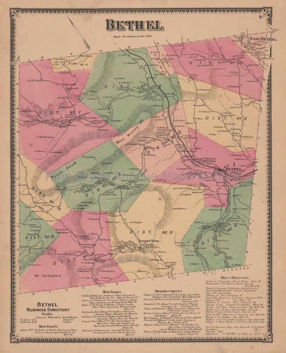Springfield Vermont Vintage Map Beers 1869 Original Vermont Decor
