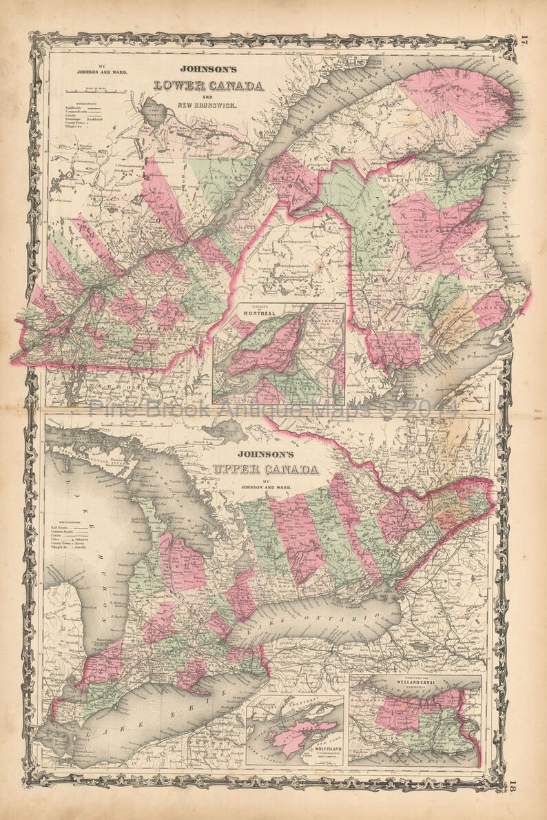 Lower and upper canada antique map authentic canadian decor etsy