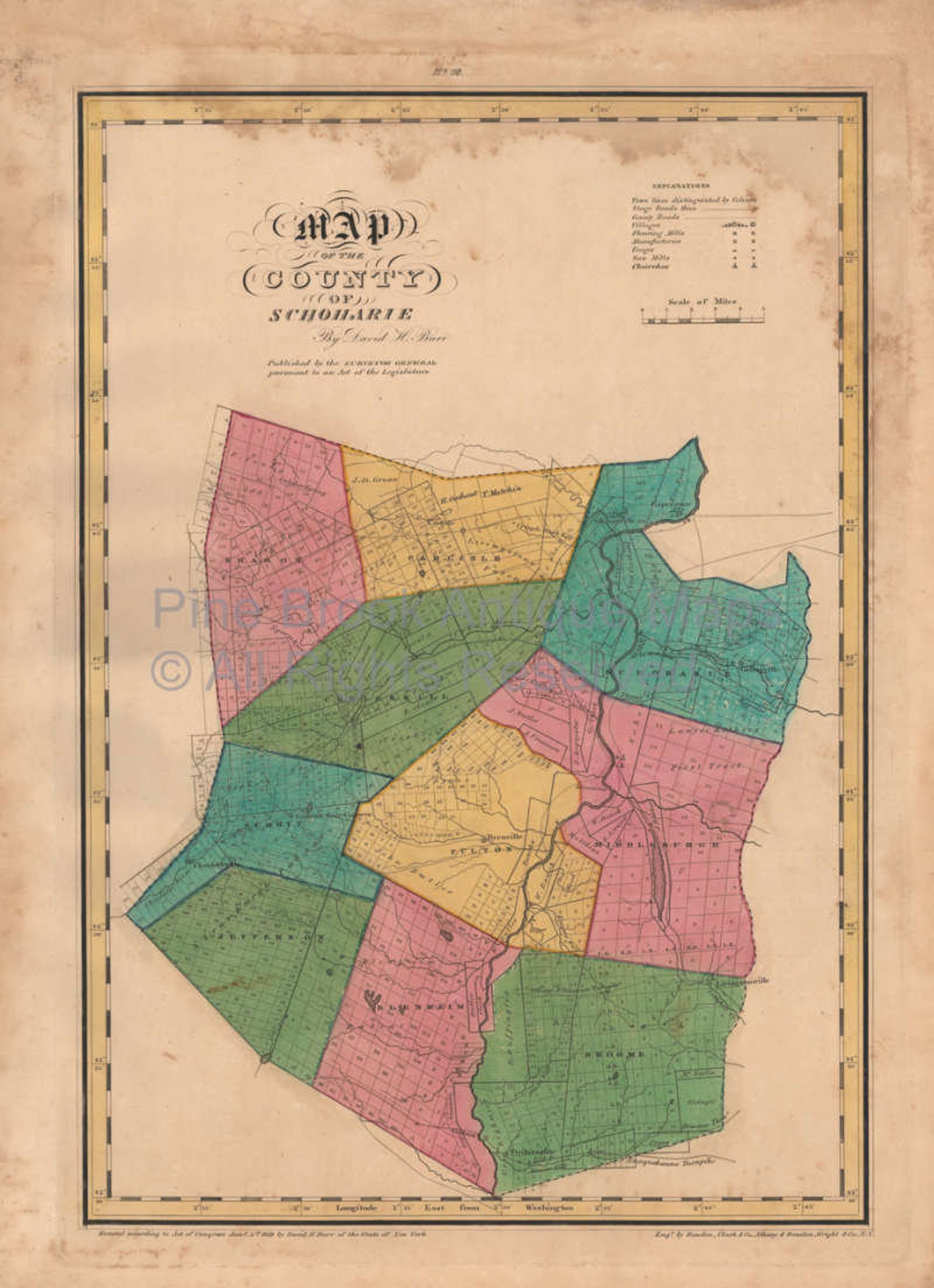 Schoharie County New York Antique Map Original NY Decor Etsy