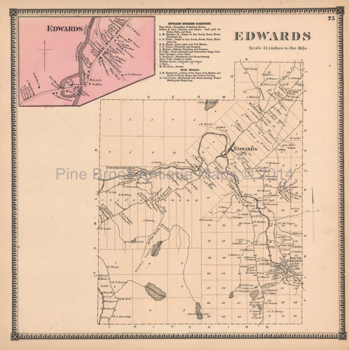 Edwards New York Antique Map Original St. Lawrence County Etsy