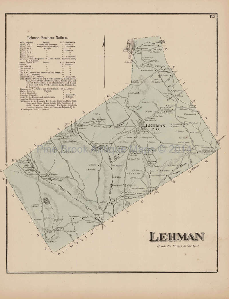 Lehman Pennsylvania Antique Map Original Decor History Etsy France