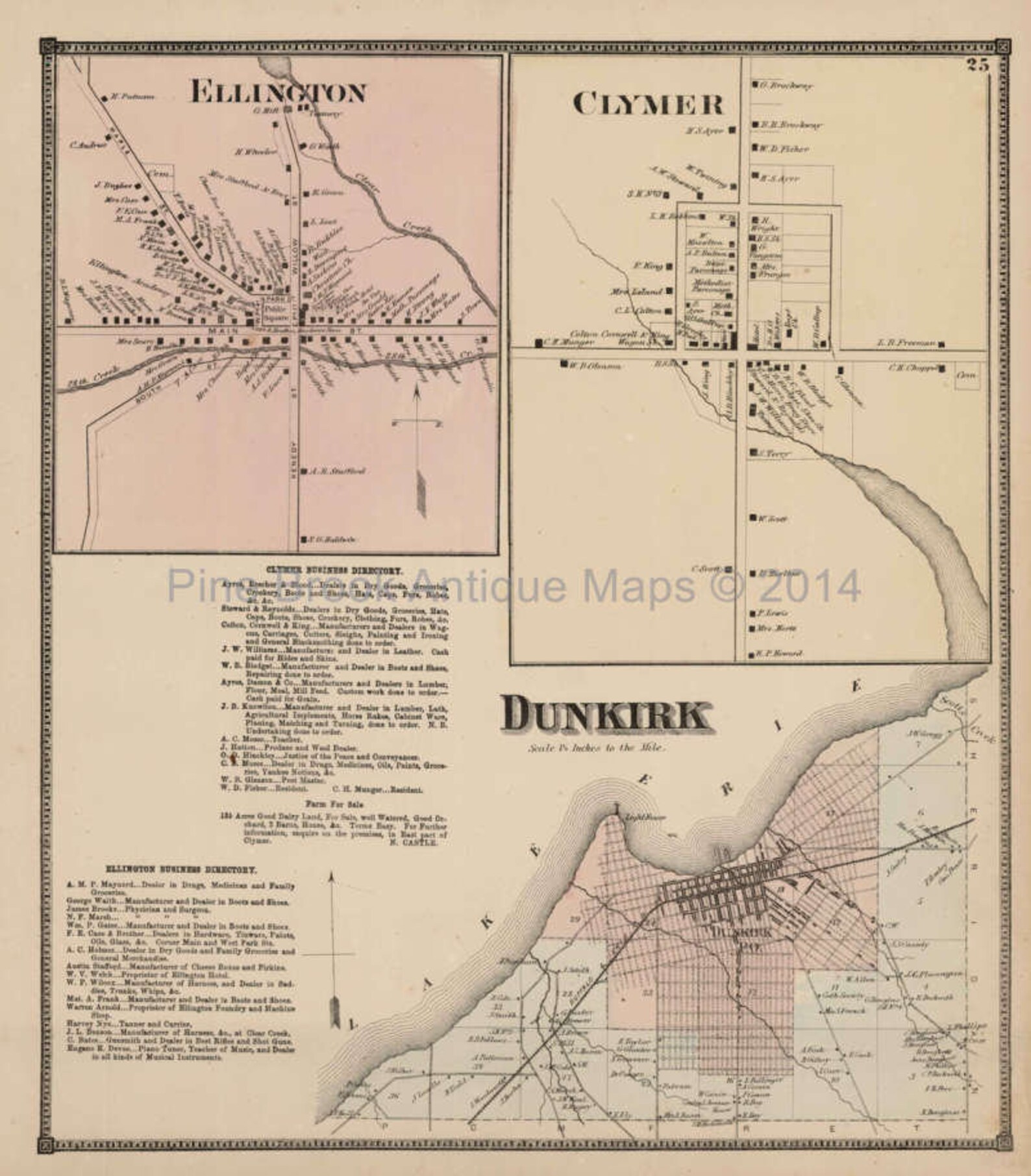 Dunkirk Clymer New York Antique Map Original Decor History Etsy