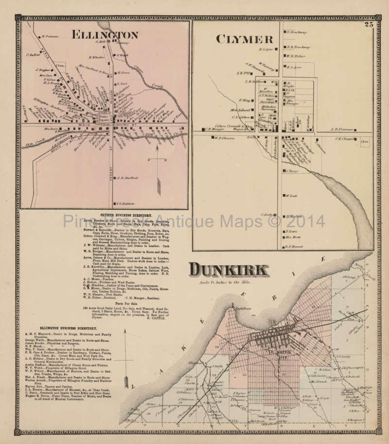 Dunkirk Clymer New York Antique Map Original Decor History Etsy