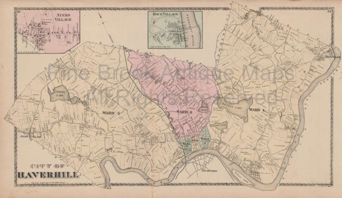 City Haverhill Massachusetts Vintage Map Beers 1872 Original Etsy
