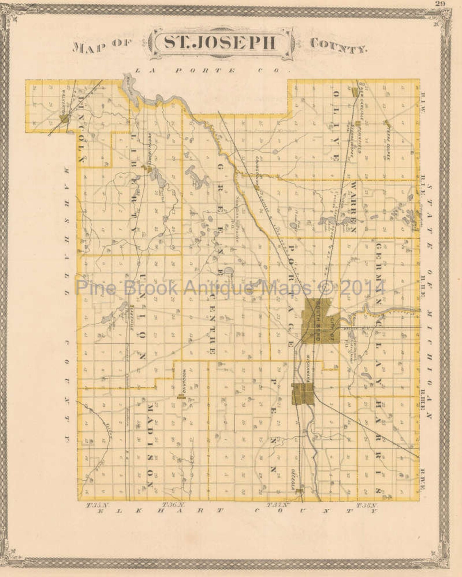 St. Joseph La Porte County Indiana Antique Map Authentic Decor Etsy