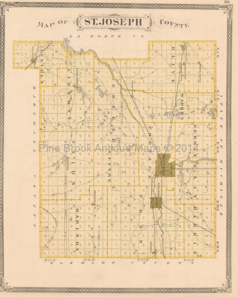 St. Joseph La Porte County Indiana Antique Map Authentic Decor Etsy UK