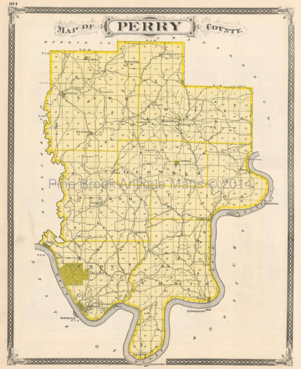 Perry County Indiana Antique Map Authentic Decor History Etsy