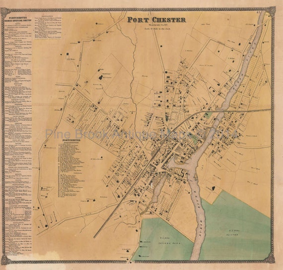 Port Chester New York Antique Map Unique Westchester County Etsy