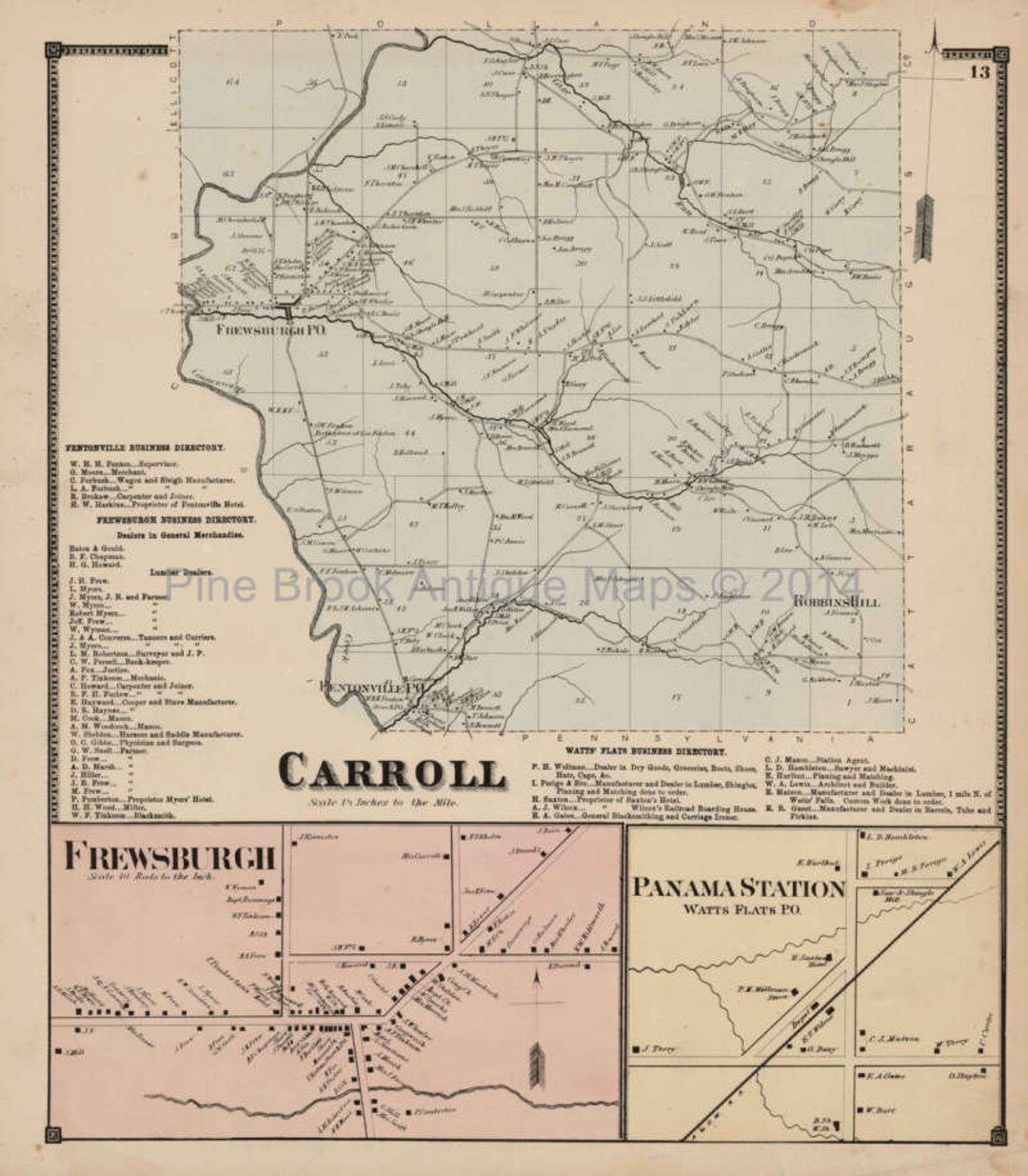 Carroll Frewsburg New York Antique Map Original Decor History Etsy