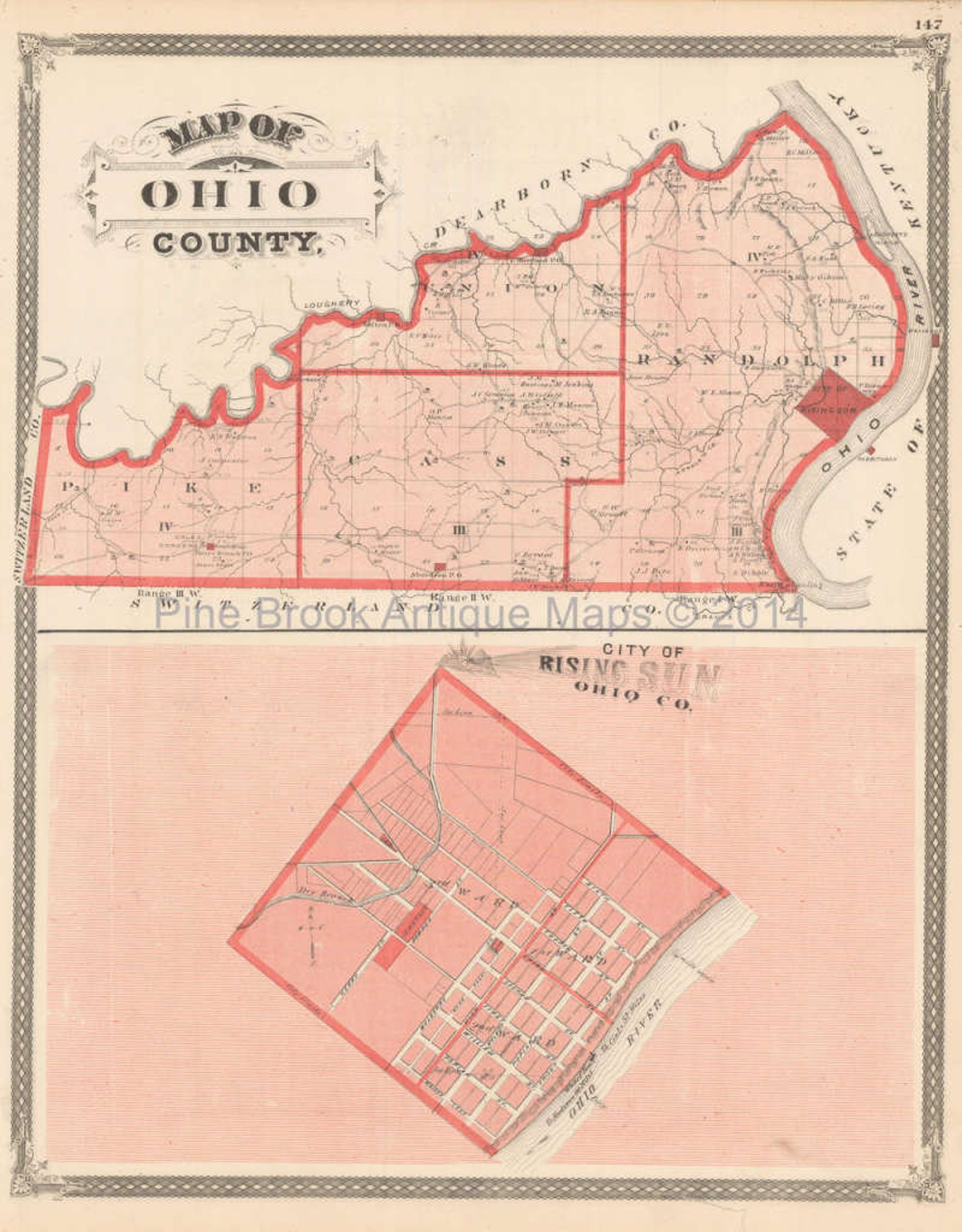 Ohio County Versailles Indiana Antique Map Original Decor Etsy France