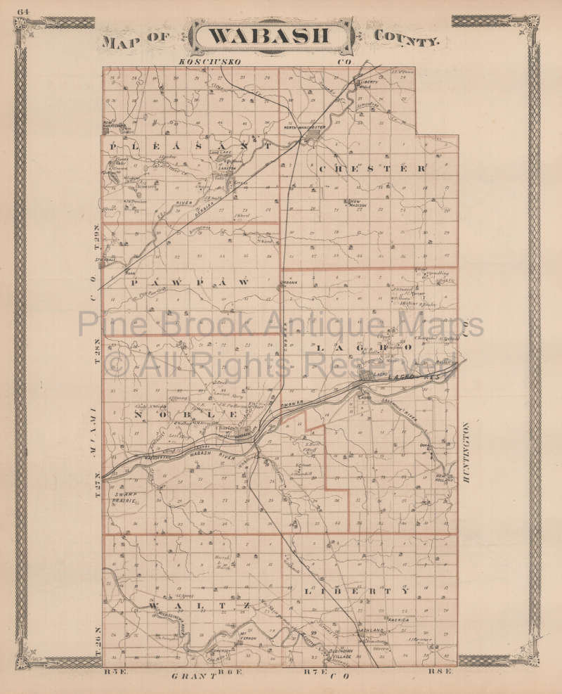 Wabash County Lagro Peru Indiana Vintage Map Baskin 1876 Etsy UK