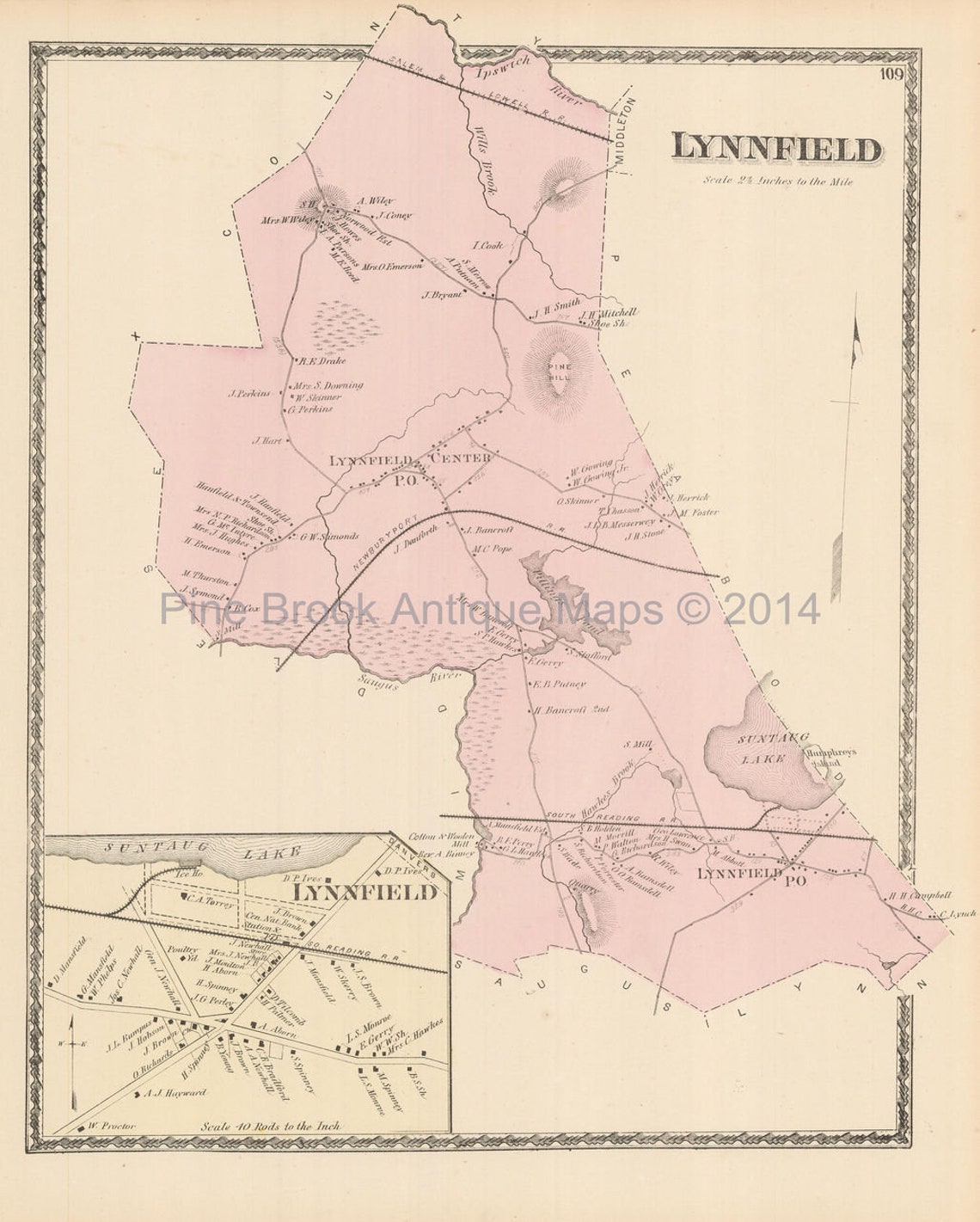 Lynnfield Massachusetts Antique Map Authentic Wall Decor Etsy UK