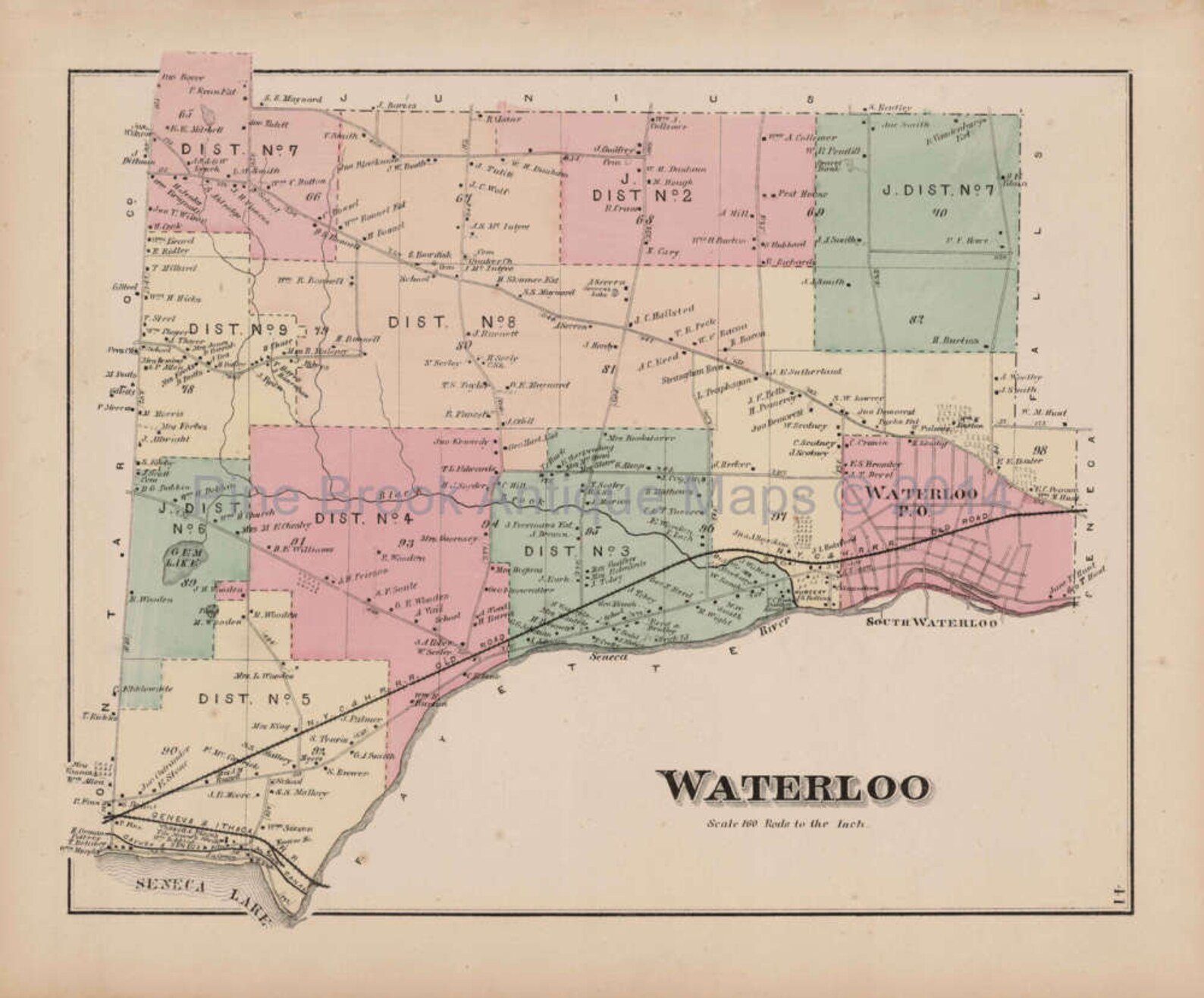 Waterloo New York Antique Map Authentic Seneca County Decor Etsy España