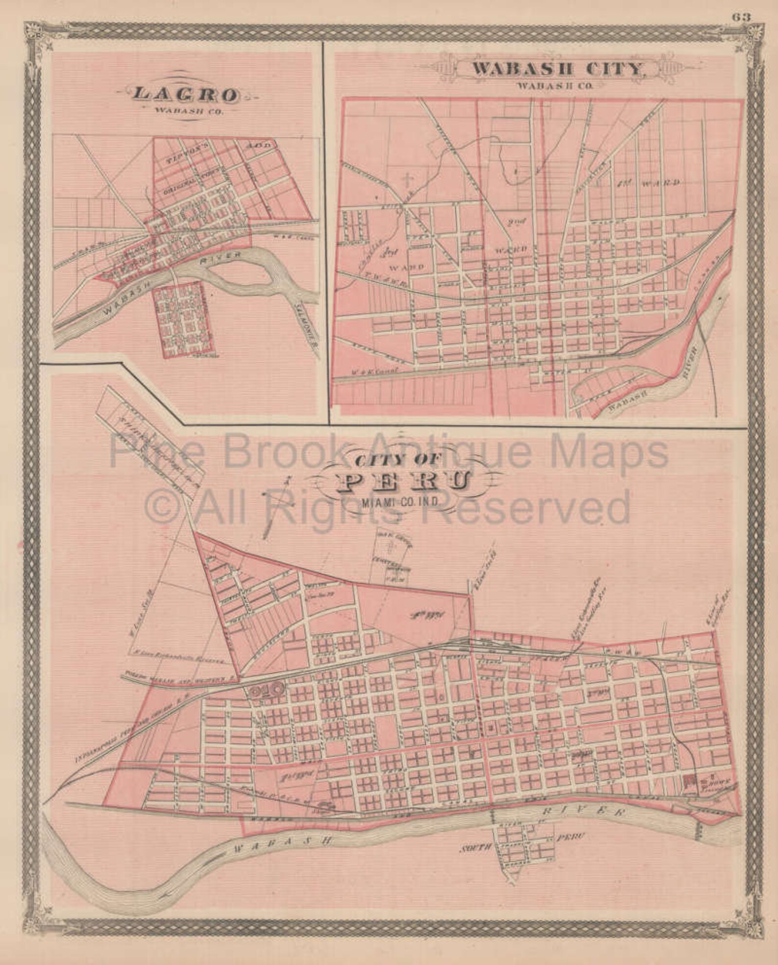 Wabash County Lagro Peru Indiana Vintage Map Baskin 1876 Etsy UK