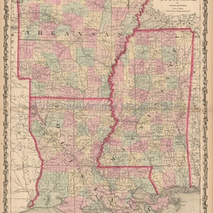 Arkansas, Mississippi & Louisiana Map,1862