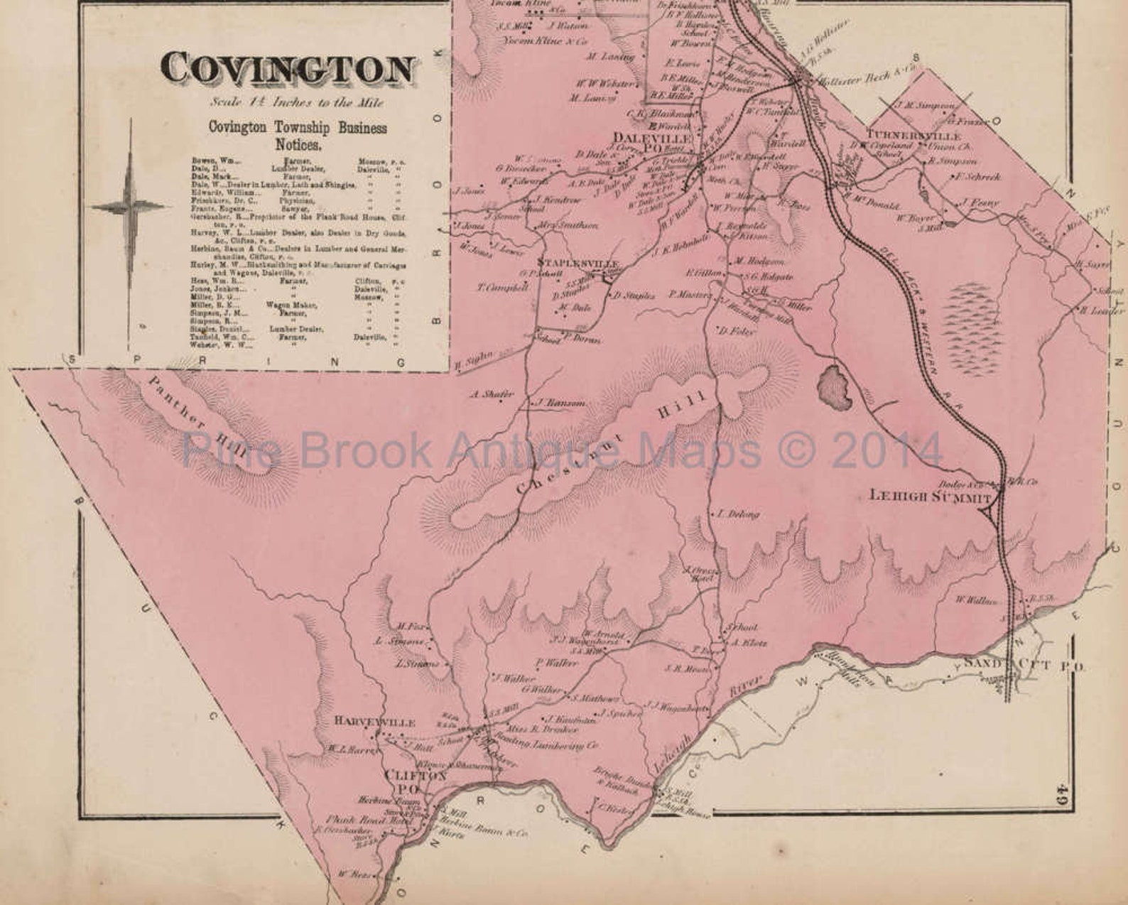 Covington Pennsylvania Antique Map Authentic Decor History Etsy France