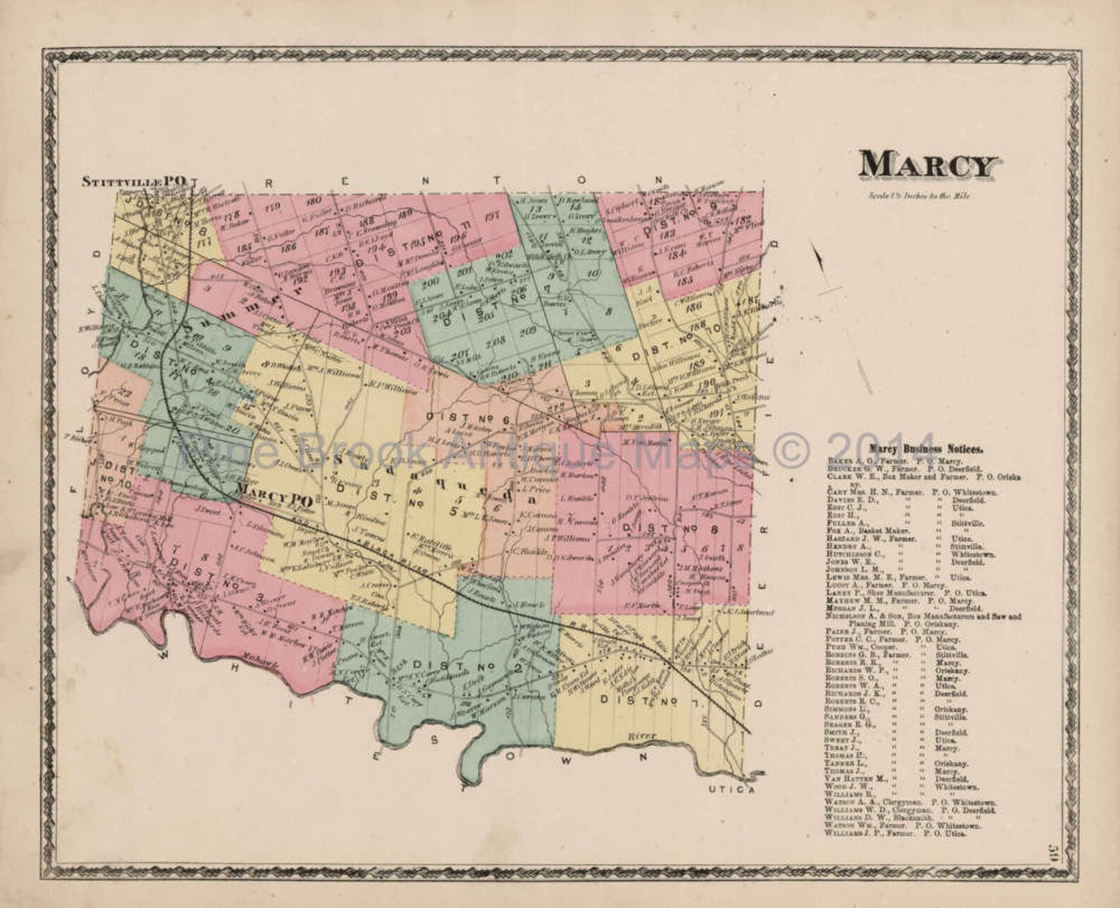 Marcy New York Antique Map Original Oneida County Decor Ideas Etsy