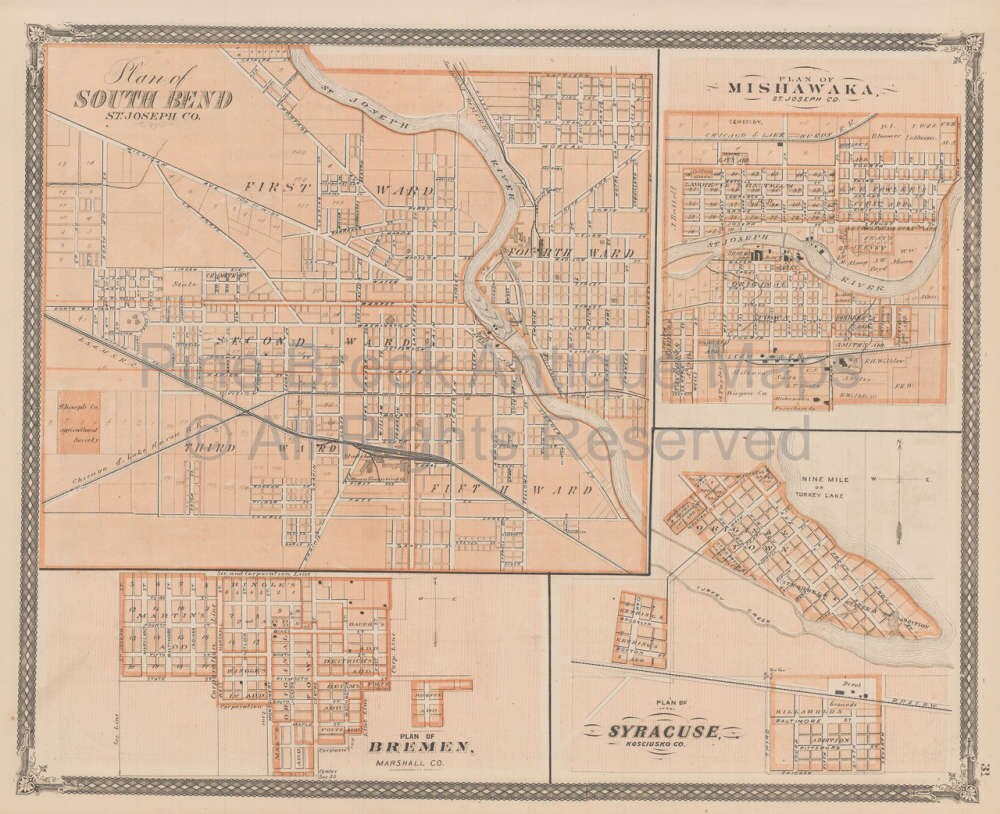 South Bend Mishawaka Indiana Vintage Map Baskin 1876 Original - Etsy UK