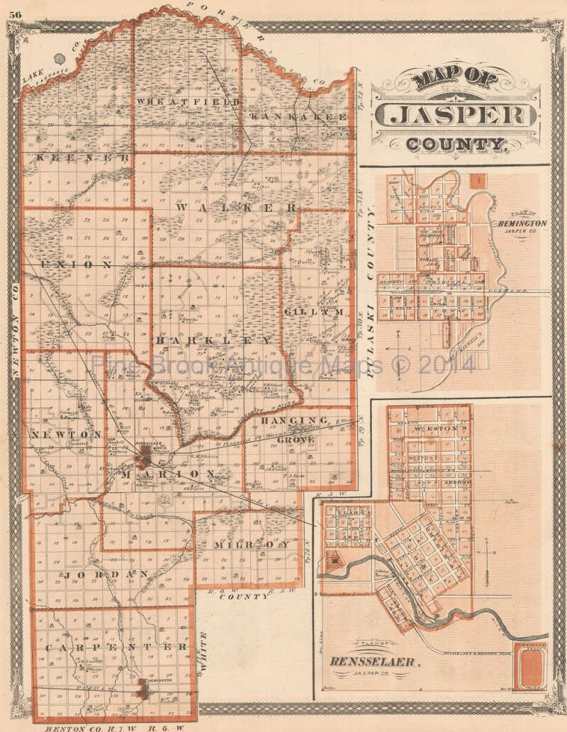 Jasper County Indiana Antique Map Authentic Decor History Etsy