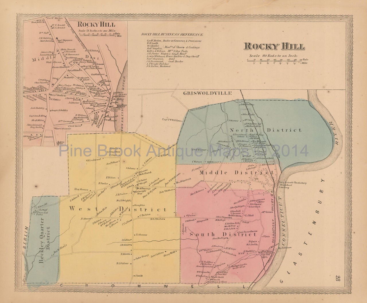 Rocky Hill Connecticut Antique Map Authentic Decor History Etsy
