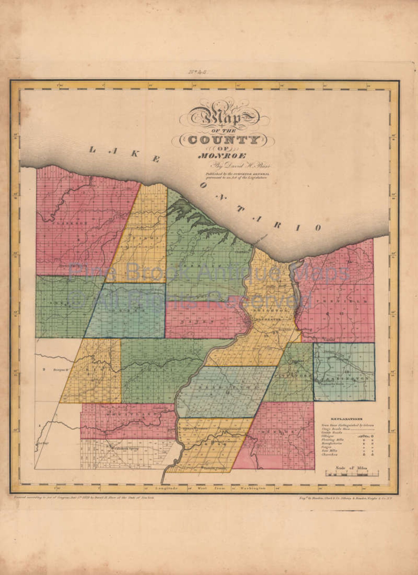 Monroe County New York Antique Map Original NY Decor History Etsy