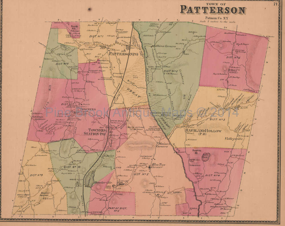 Town Patterson New York Antique Map Unique Putnam County Decor Etsy