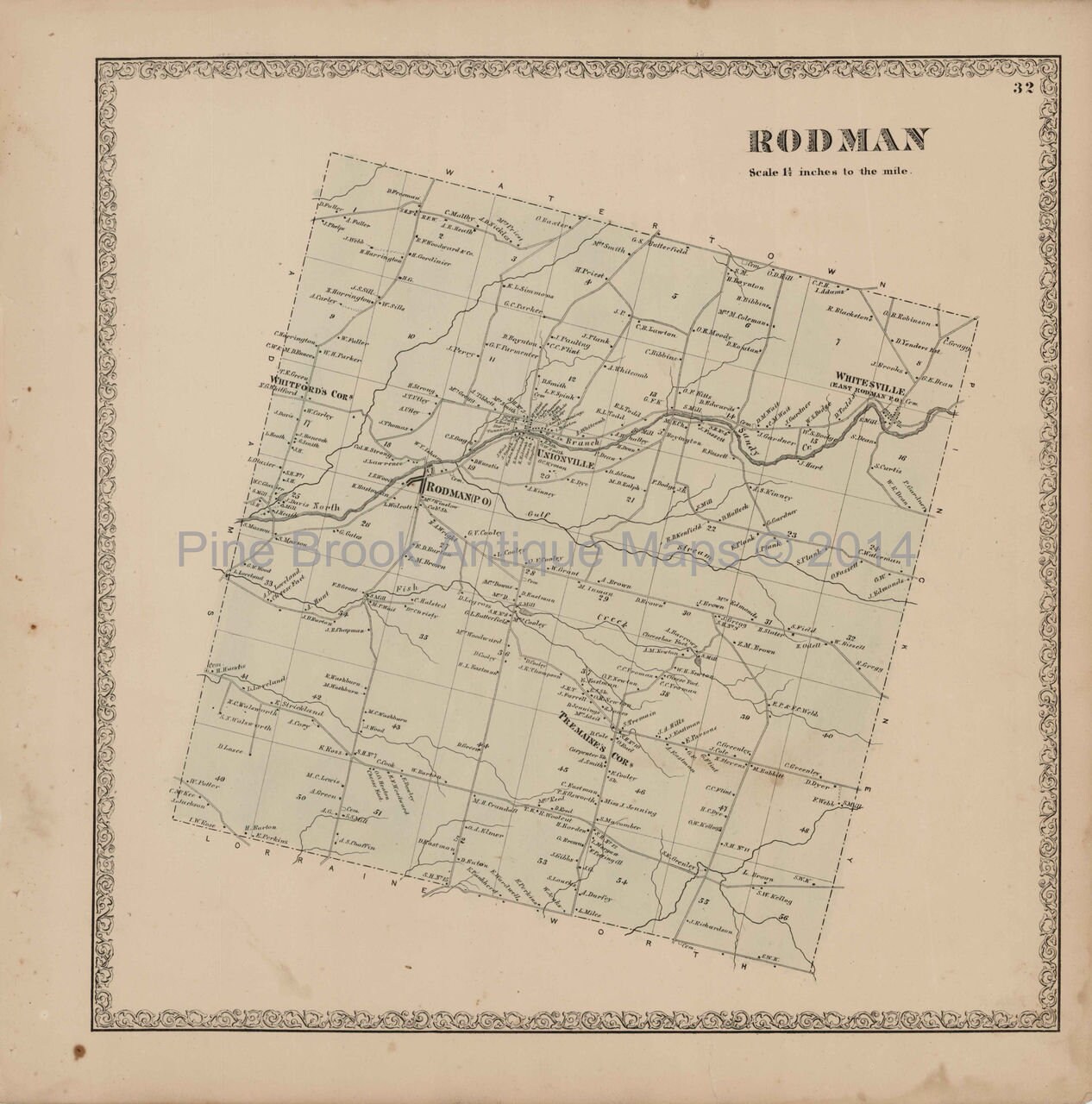 Rodman New York Antique Map Original Jefferson County Decor Etsy